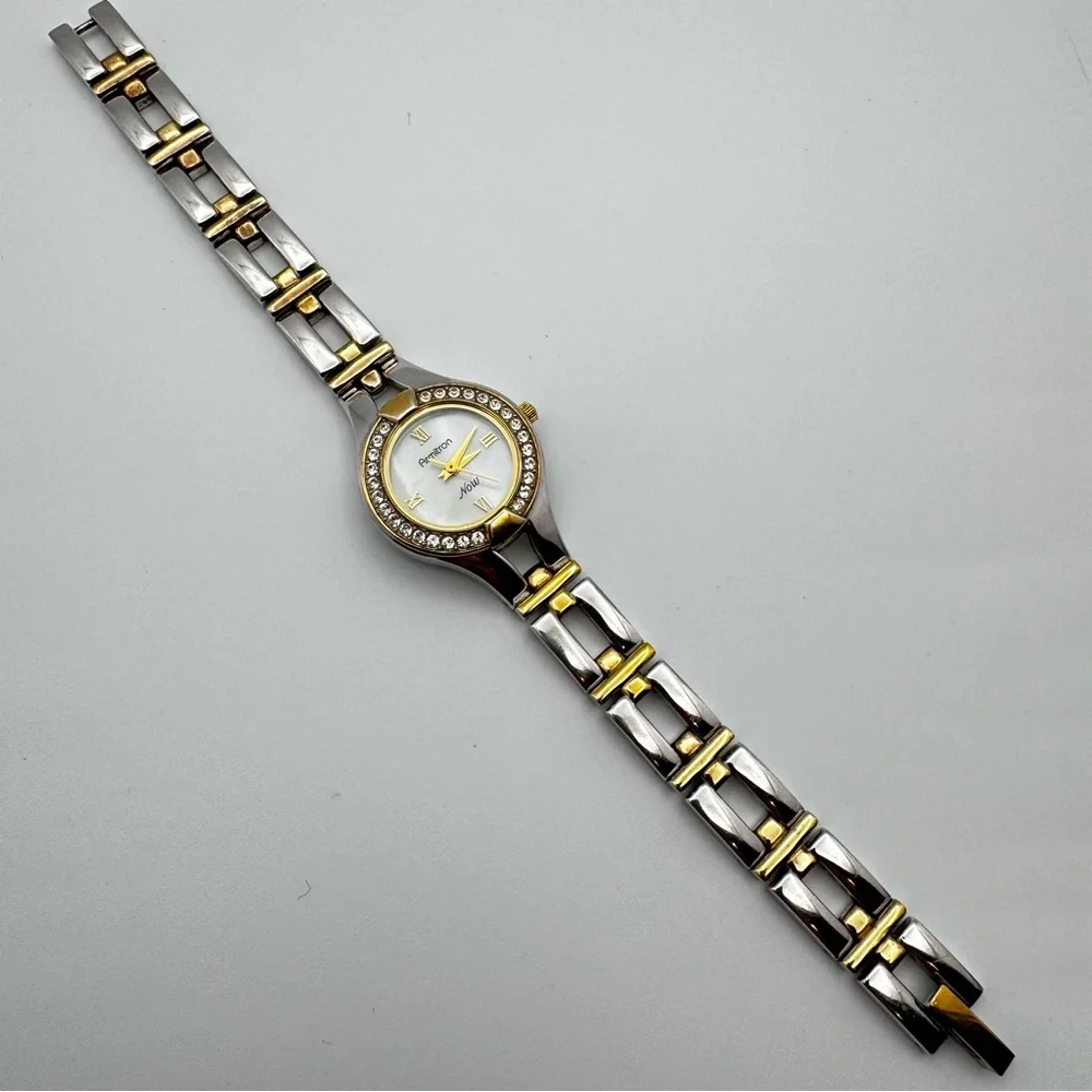 Armitron Now Two-Tone Crystal Bezel Watch Stainless Steel Back “New Battery”